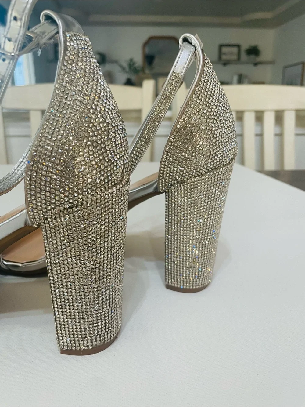 Dream Paris Rhinestone Block Heel Ankle Strap Sandals Silver Size 11